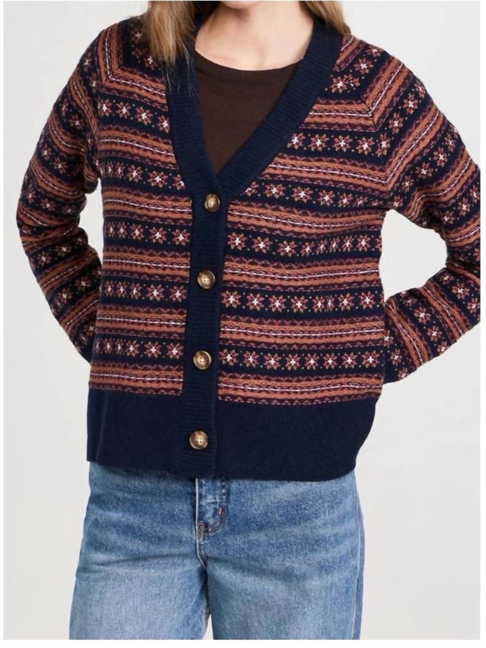 NWT $198 Faherty Highland Fair Isle Cardigan Sweater Women’s Small Wool Blend
